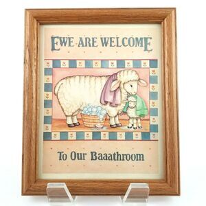 "Ewe Are Welcome To Our Baaathroom" Funny Rustic Sheep Wood Framed Wall Hanging